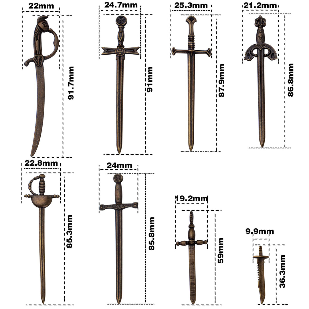 16pcs Craft Supplies Swords Knife Bookmark Charms Long Swords Knife Charms Pendants for Bookmarks, Jewelry Making Accessory