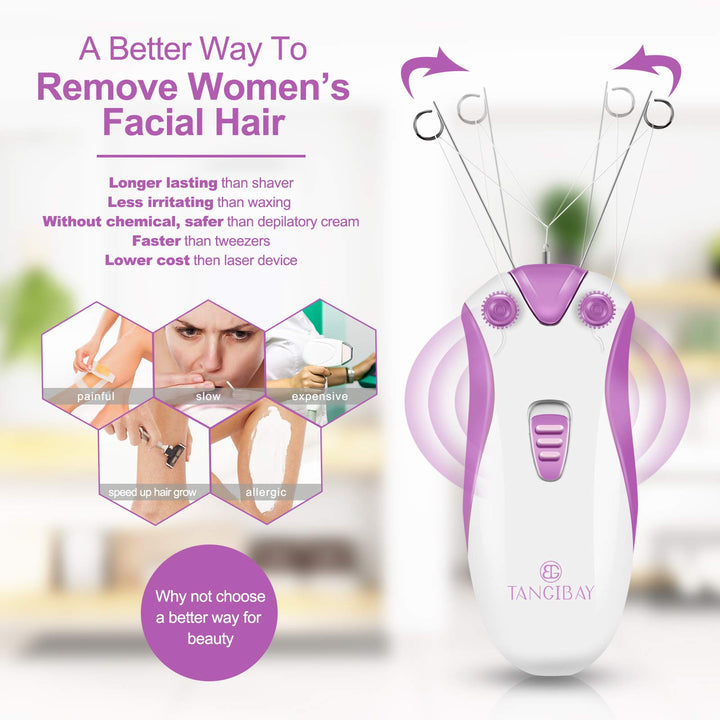 Cordless Electric Facial Threading Hair Removal for Women, Rechargeable Face Hair Remover Cotton Thread Epilator for Fast Removing Very Fine Vellus Hair on Face & Chin (Rose Red)