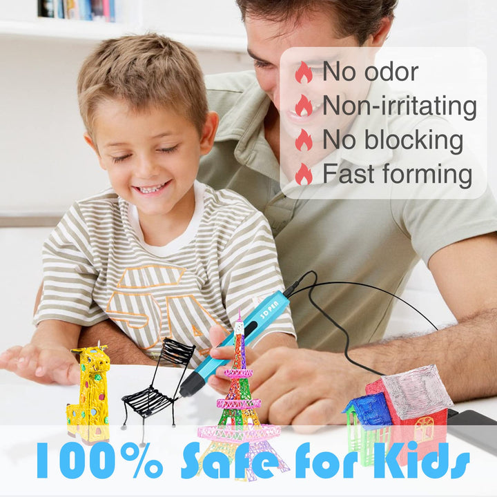 3D Pen PLA Filament, 33 Bright Colors, 1.75mm Filament for 3D Pen, Pla Filament Refills, 3D Replacement Pen Refills, Each Color 10feet, Total 330 Feet, 3 Glow in The Dark