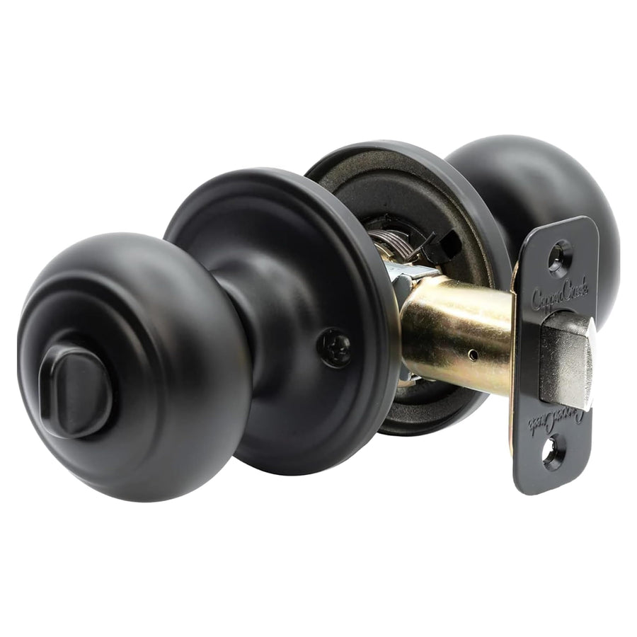 Matte Black Door Knobs - Round Colonial Knob with Privacy Locking Function for Home Improvement, 1 Pack - Fits All Standard Doors - Locking Door Knob for Bedroom and Bathroom Use