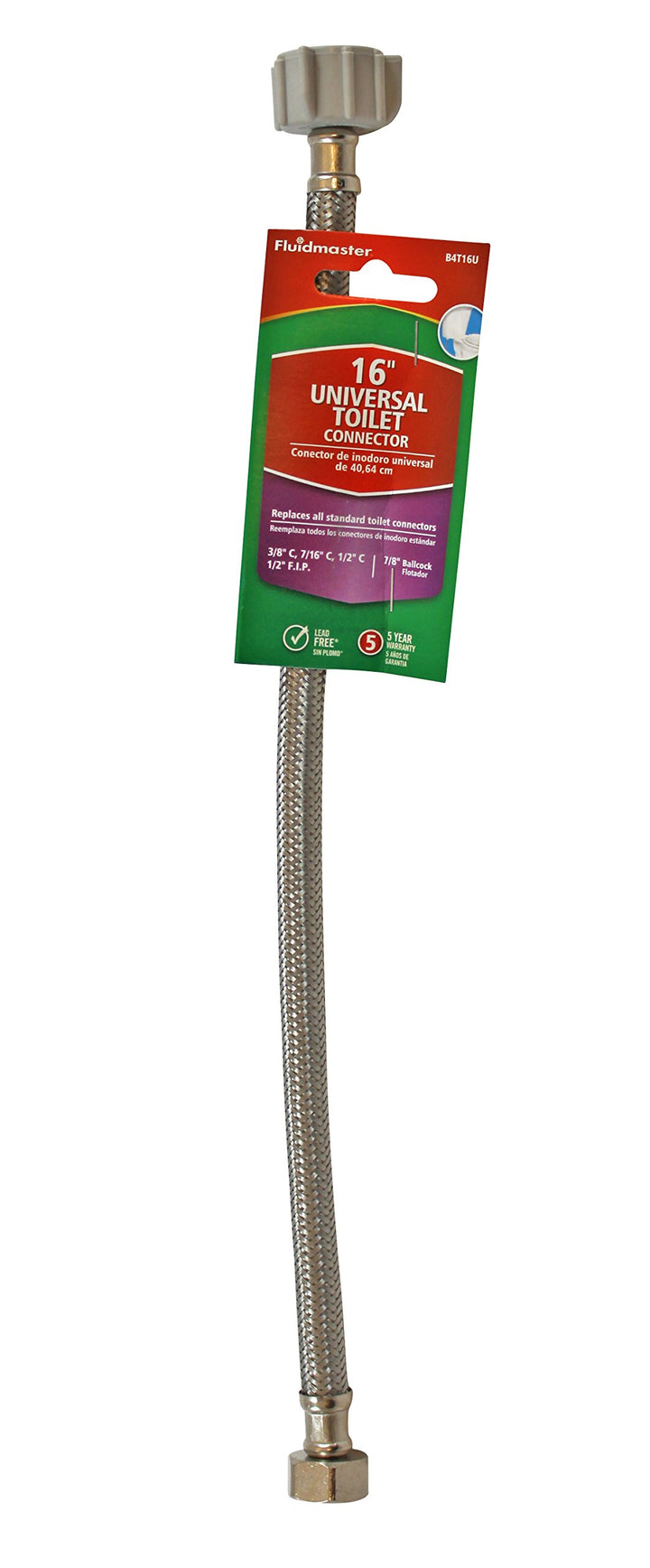 B4T16U Toilet Connector, Braided Stainless Steel