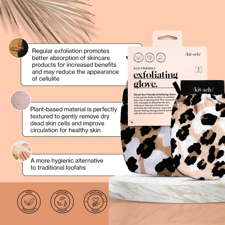 Deep Exfoliating Glove, Eco Friendly Exfoliating Body Scrubber, Dead Skin Remover & Body Scrubber Exfoliator, Body Scrub Mitt for Skin Cell Renewal, Body Exfoliating Gloves for Shower, Leopard