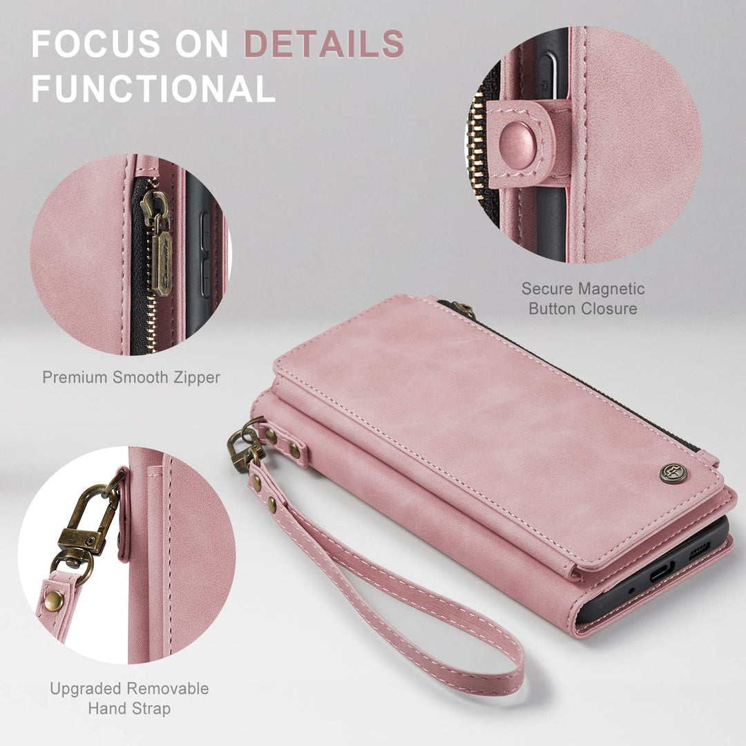 Compatible with Samsung Galaxy S20 FE 5G Case Wallet with RFID Blocking Card Holder for Women Men, PU Leather Magnetic Snap Flip Zipper Strap Wallet Phone Case Fit for Galaxy S20 FE 5G, Pink