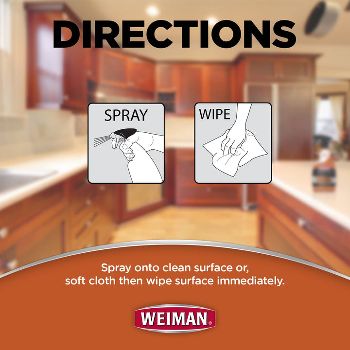 Cabinet & Wood Clean & Shine Spray - Furniture, Kitchen Cabinets, Baseboard & Trim, Fresh Almond Scent - Microfiber Cloth Included