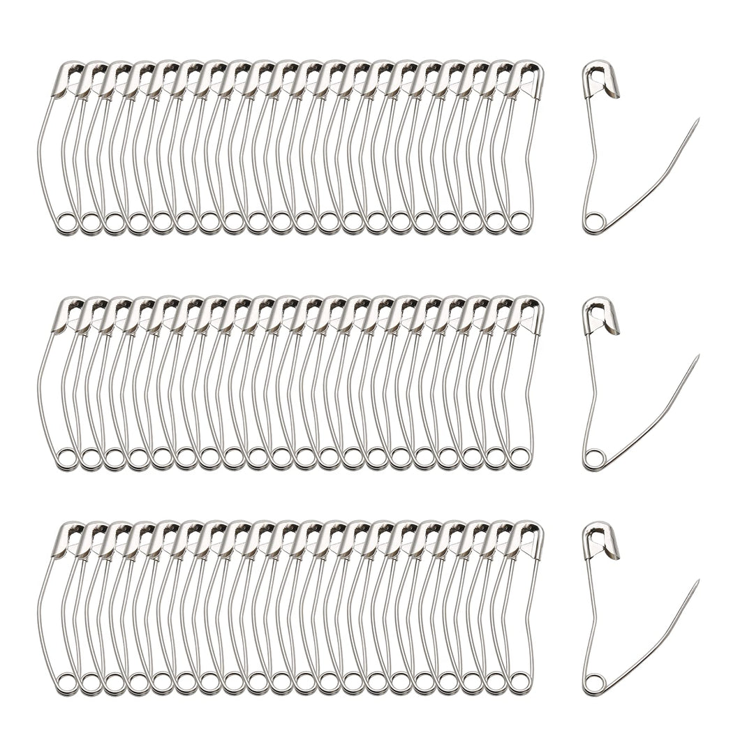 60Pcs Curved Safety Pins Size 4, 2-1/4 inch / 57mm Quilting Basting Pins, Bent Safety Pins for Quilting and Knitting (Sliver)