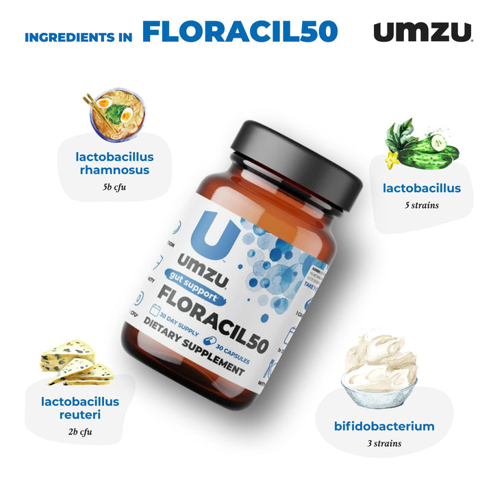 Floracil50 Probiotic for Women + Men - 50 Billion CFU for Gut Health, Acidophilus, Rhamnousus, Digestion, Gut Health, Immunity, Energy - 30-Day Supply (30 Capsules)