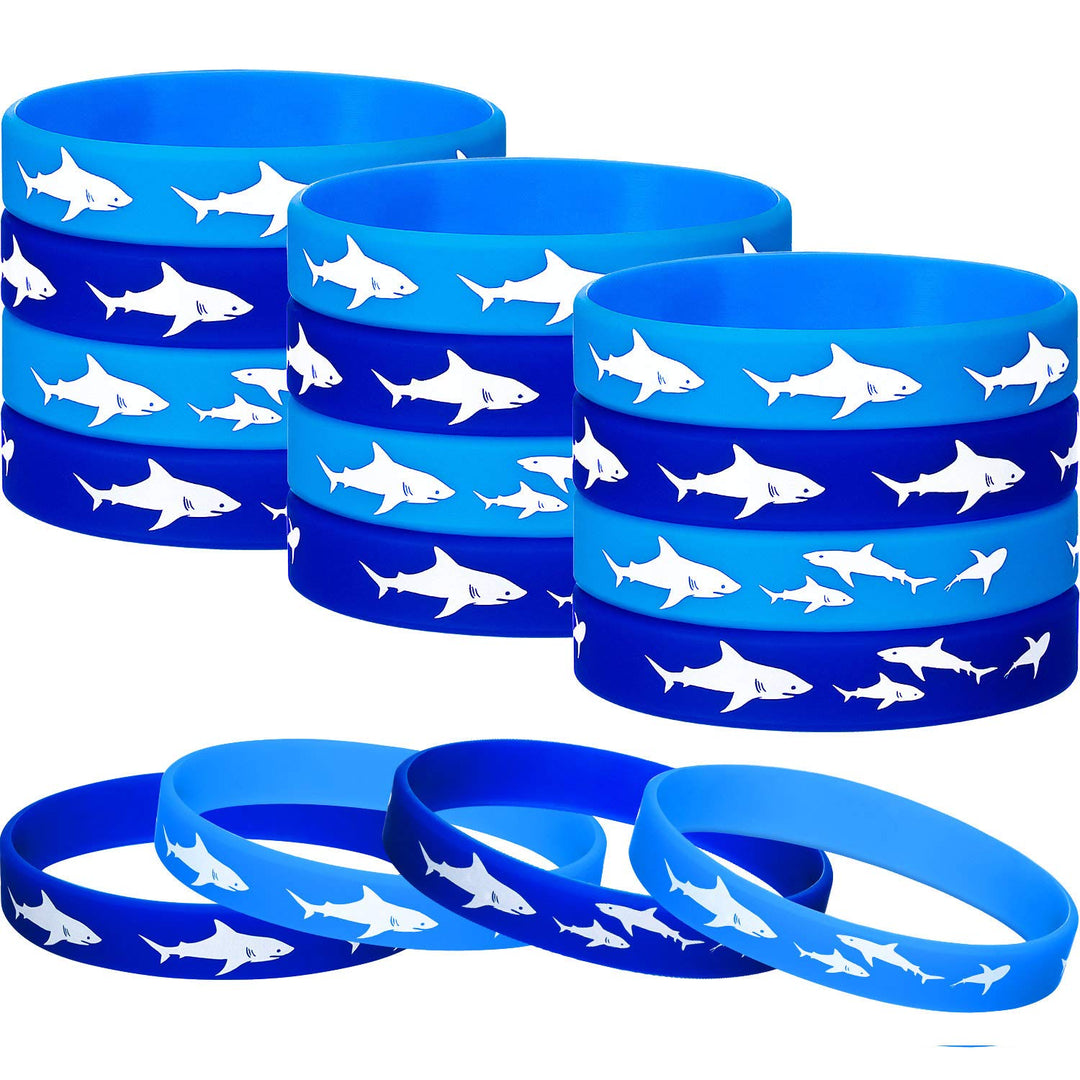 24 Pcs Shark Party Favors Rubber Wristbands Bracelet, Under The Sea, Shark Birthday Party Favors Supplies Gift Decorations (Delicate)