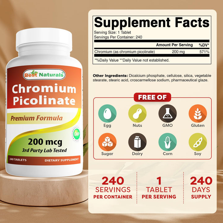Chromium Picolinate Tablet, 200 mcg, 240 Count