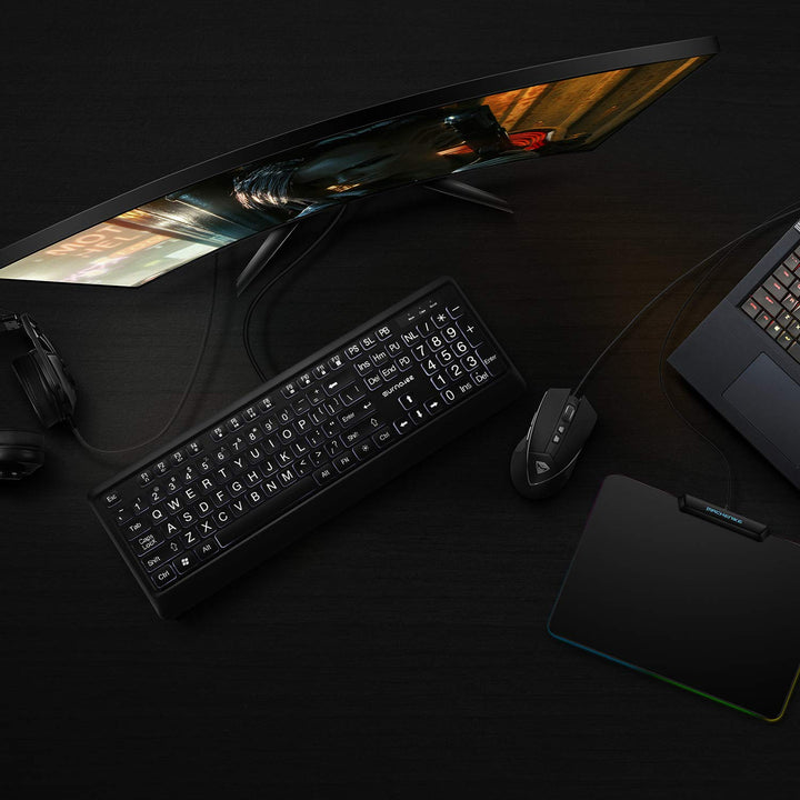 Large Letter Print Keyboard, 104 Keys Standard Full Size USB Wired White LED Backlit Computer Keyboard (KB612)