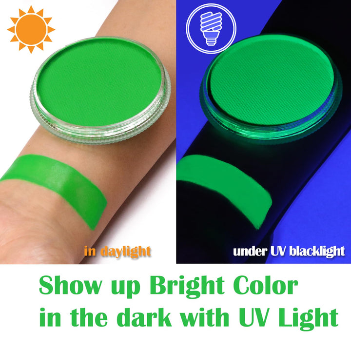 Neon Green Face Paint,Glow in The Dark Body Paint,Fluorescent Single Color Water Activated Eyeliner,1.05oz,Neon Green/UV Green