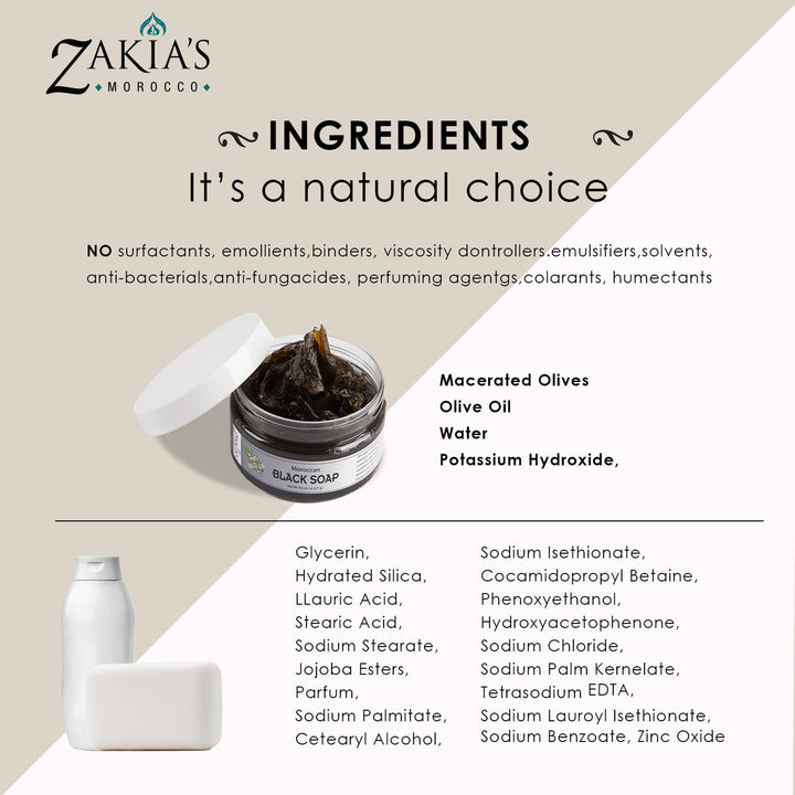 Zakia's Morocco Moroccan Black Soap (Beldi Olive Soap) Argan Oil Unscented, 100% natural, Body Scrub, Pure & Natural, Purifying, Cleansing, exfoliating for Hammam Ritual- 16.0 Oz / 552gr Value Size