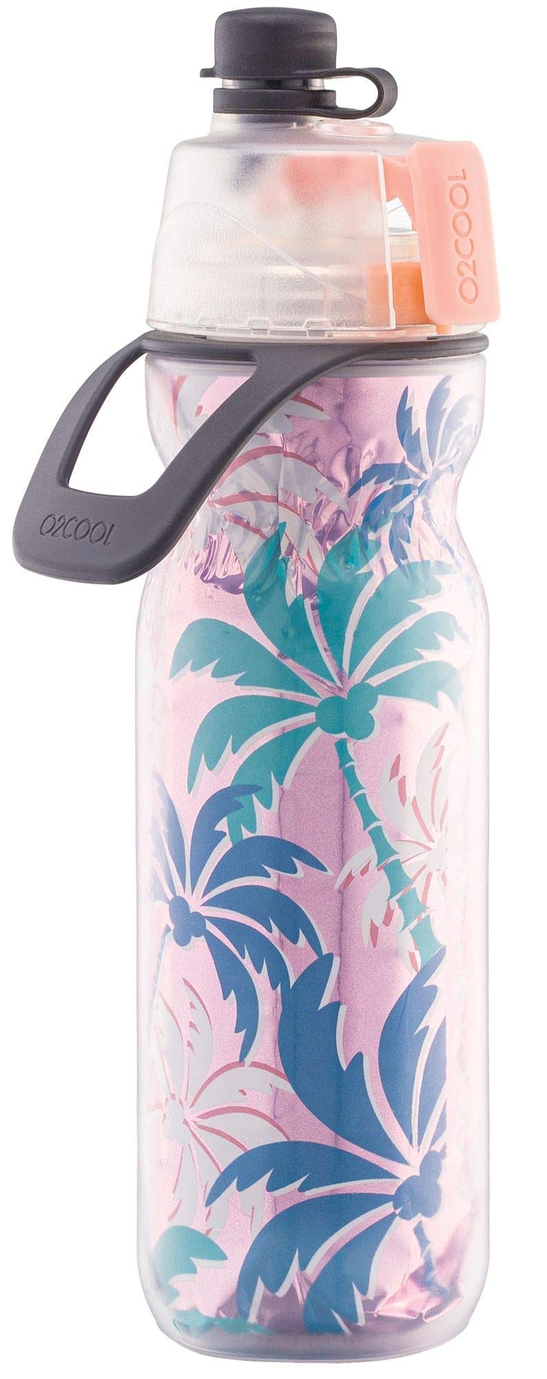 Mist 'N Sip Misting Water Bottle 2-in-1 Mist And Sip Function With No Leak Pull Top Spout Sports Water Bottle Reusable Water Bottle - 20 oz (Pink Palm Tree)