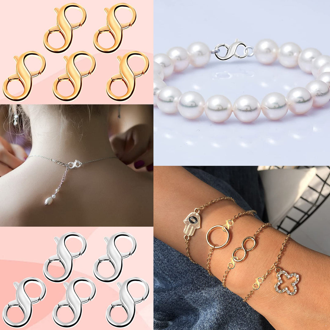 10Pcs Lobster Clasp Double Opening Infinity Figure Eight Lobster Clasp 9 X 12mm Jewelry Clasps Connectors for Jewelry Repair Bracelet Necklace Making, Light Small Extender Lobster Clasps