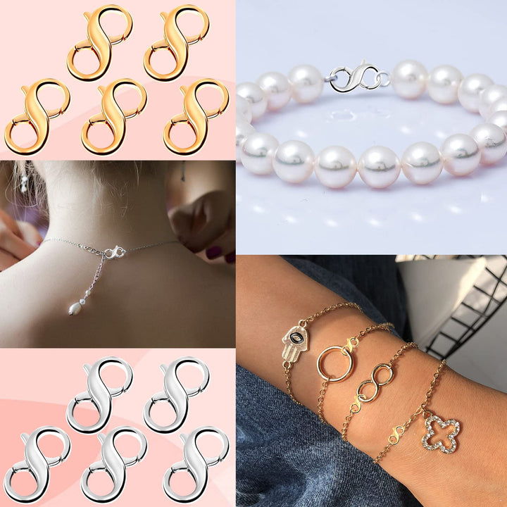 10Pcs Lobster Clasp Double Opening Infinity Figure Eight Lobster Clasp 9 X 12mm Jewelry Clasps Connectors for Jewelry Repair Bracelet Necklace Making, Light Small Extender Lobster Clasps