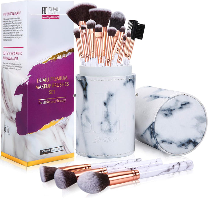 Makeup Brushes Set Make Up Brushes Professional 15Pcs Marble Makeup Brush Set for Foundation Powder Concealers and Eyeshadow with Exquisite Marble Bucket Gift Box…