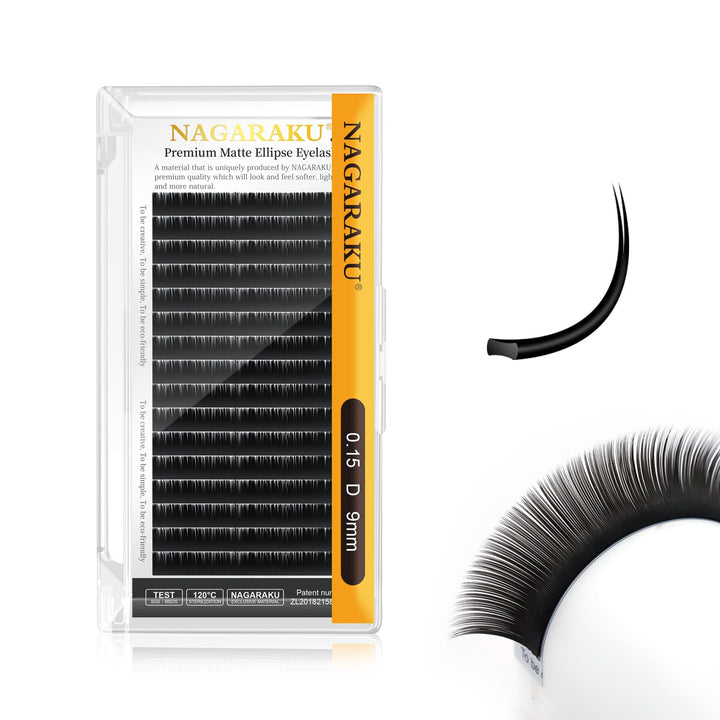 Ellipse Eyelash Extensions Flat Split Tips Individual Lash 0.15mm D curl 9mm Matte Black Faux Mink Classic Lash Supplies