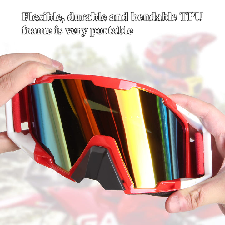 ATV Goggles Dirt Bike Goggles Motorcycle Motocross Goggles Wide Vision Glasses Bike Riding Goggles Ski Goggle UV400 Anti-Fog Scratch Windproof Dustproof for Men Women Youth Kids Colorful Lens