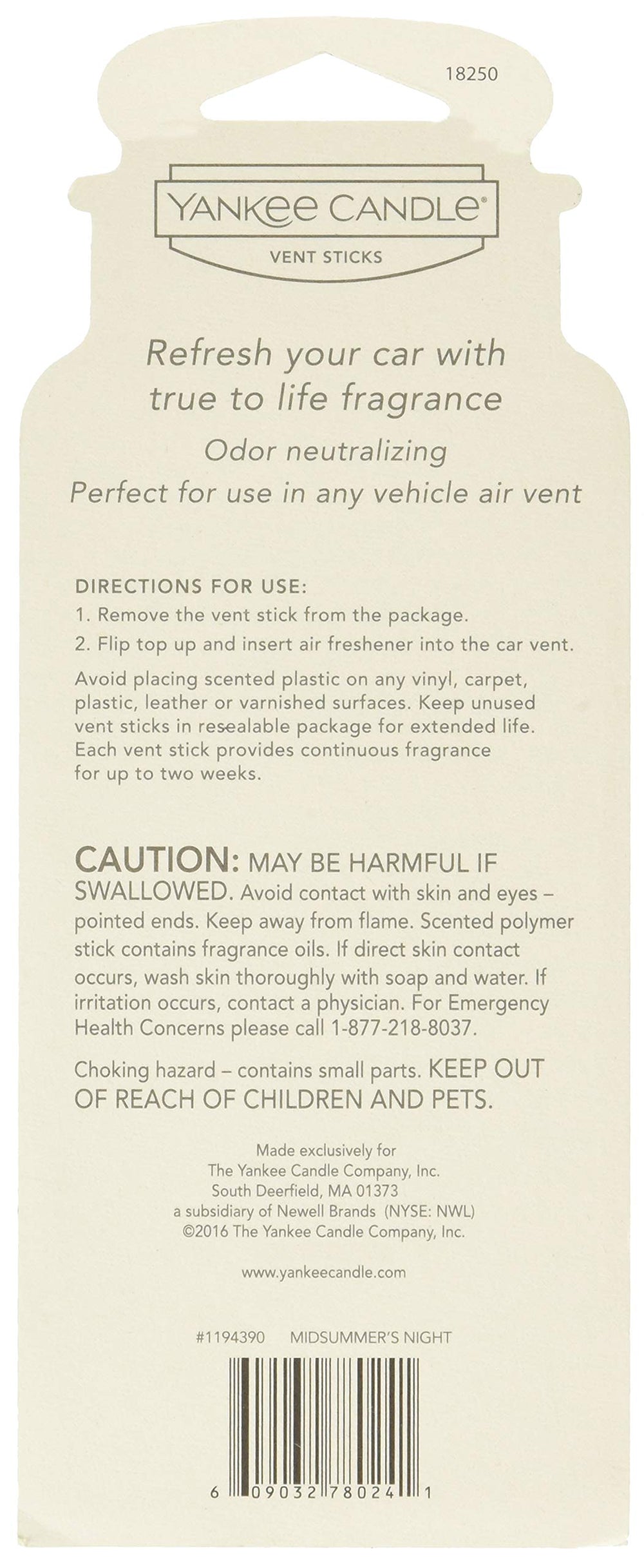 Car Freshener Vent Stick Midsummers Night, 2-Packs (8 Vent Sticks)