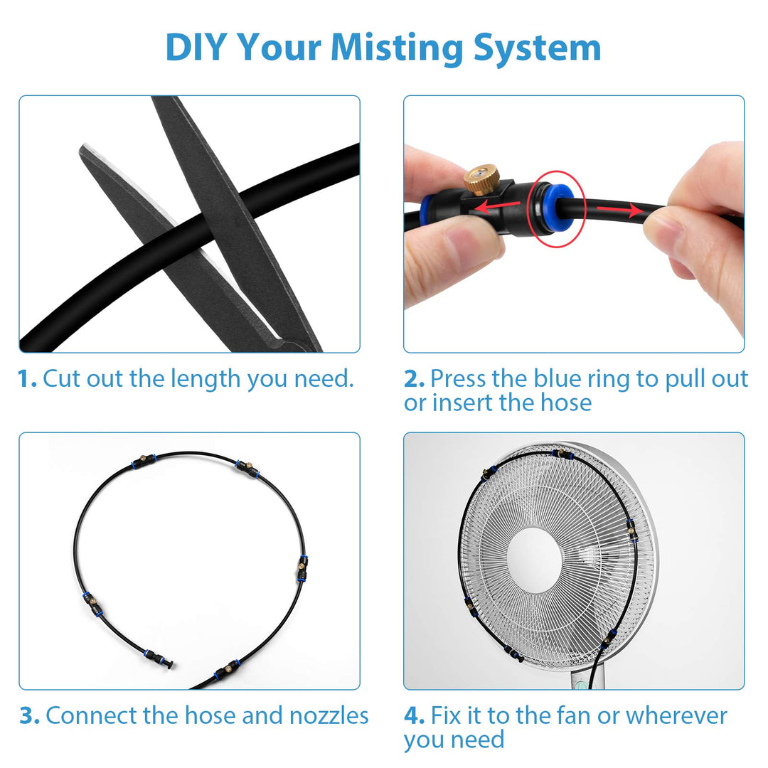 Misting Cooling System, Outdoor Misting System for Patio, 40 FT Misting Line+10 Mist Nozzles+3/4 Brass Adapter,Outdoor Mister System for Patio Garden Trampoline Greenhouse