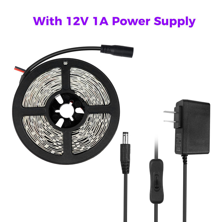 Super Bright 24 Watts UV Black Light LED Strip, 16.4FT/5M 3528 300LEDs 395nm-405nm Waterproof IP65 Blacklight Night Fishing implicitly Party with Power Supply