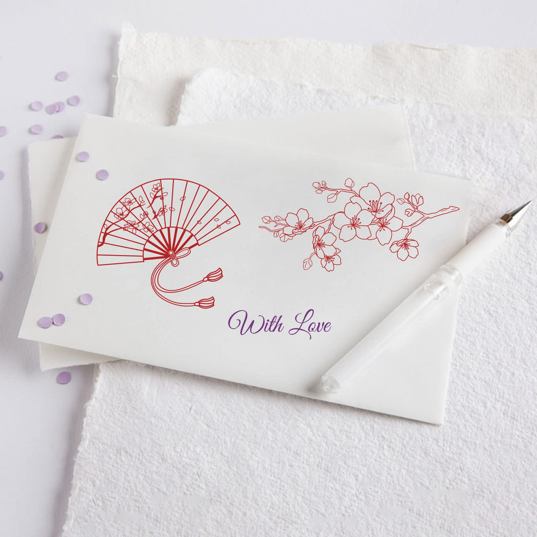Japanese Culture Silicone Clear Stamps with Flower Flower Fan Lantern Style for Card Making DIY Scrapbooking Photo Album Decorative Paper Craft,6.3x4.3 Inches
