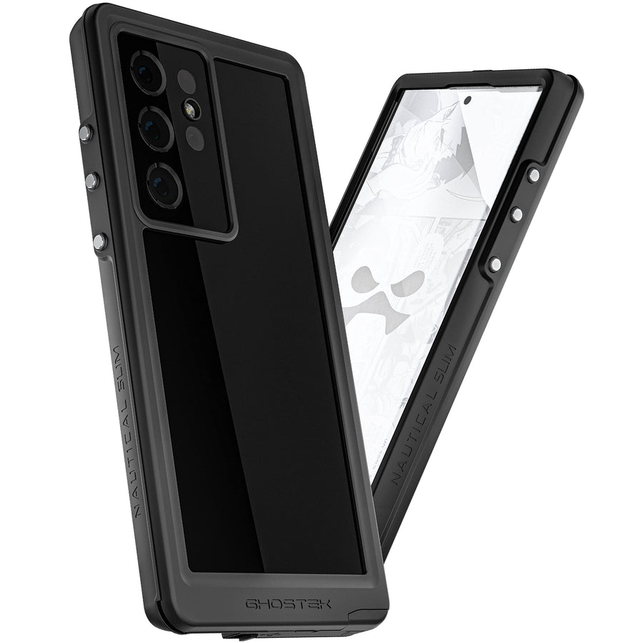 NAUTICAL Slim Waterproof Case for Galaxy S22 Ultra 5G - Heavy Duty Shockproof Protection, Built-In Screen & Camera Lens Protector (Black)