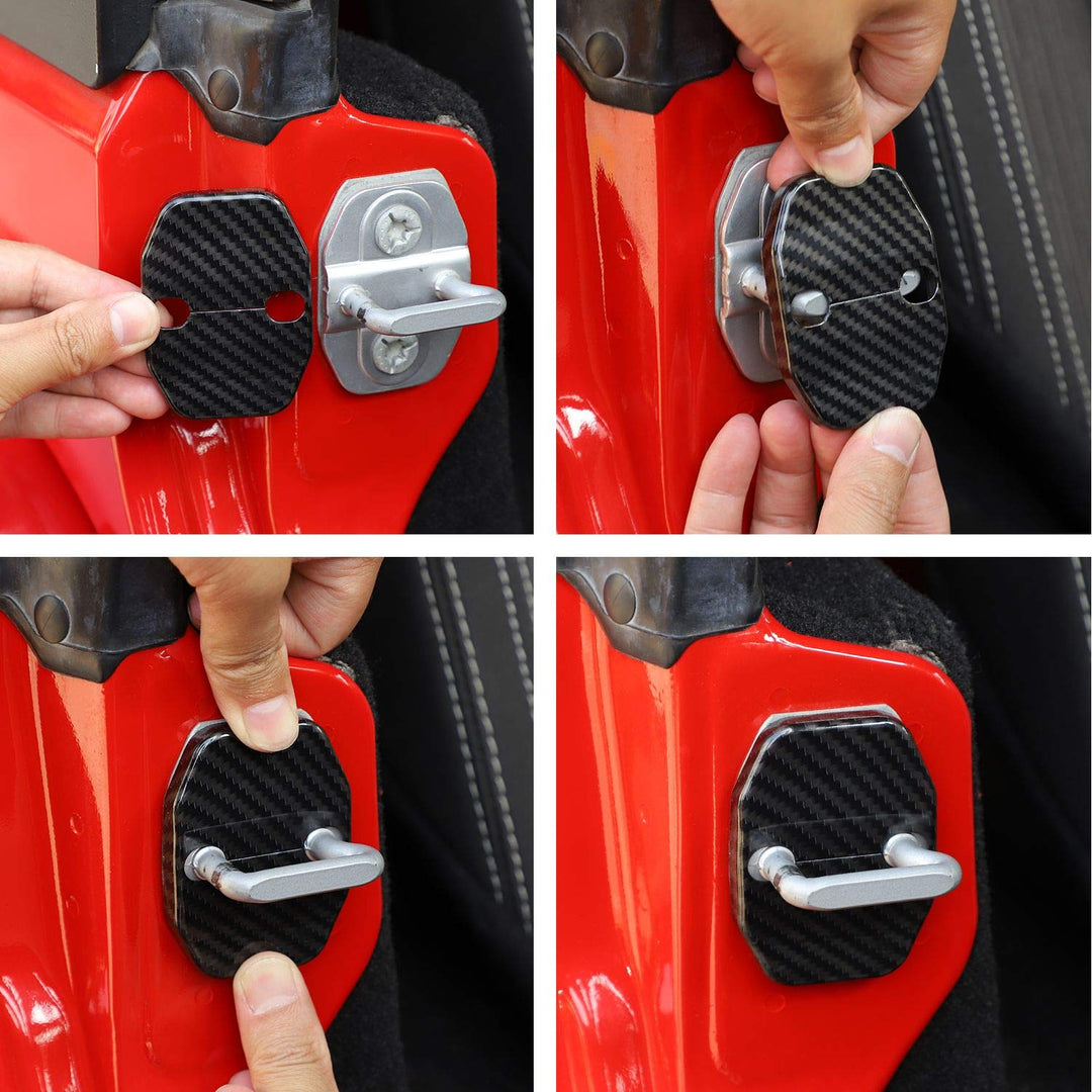 for Jeep JK ABS Carbon Fiber Door Lock Covers Protection Trim for 2007-2019 Jeep Wrangler JK JKU, for 2016+ Jeep Renegade, for 2011+ Grand Cherokee, for Chrysler, for 2019 RAM 6PCS