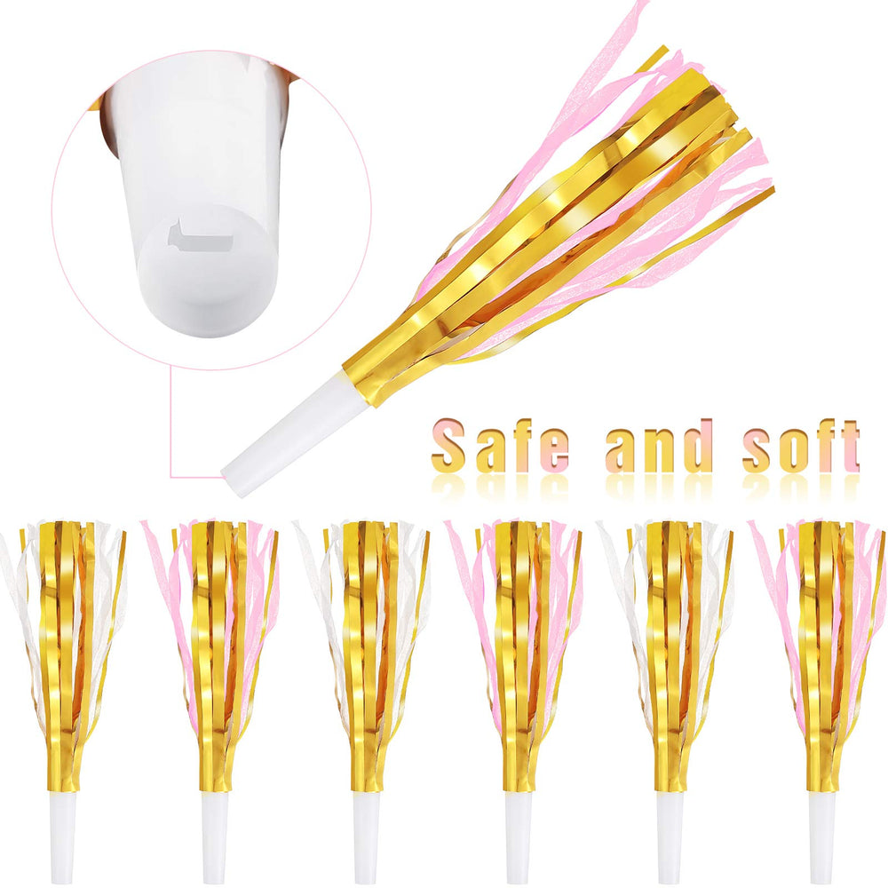 24 Pieces Glitter Metallic Fringed Noise Maker Musical Blowouts Whistle Fringed Party Blower for Kids Birthday Baby Shower New Year Party Favor Supplies