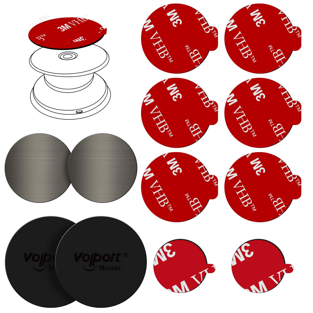 Extra 3M Tape Super Sticky Adhesive Replacement and Phone Magnet Sticker Disc for Reusing Grip Stand Socket Base, Circle Double Sided Car Mount Holder Strong Glue Pads Round Magic Metal Plate