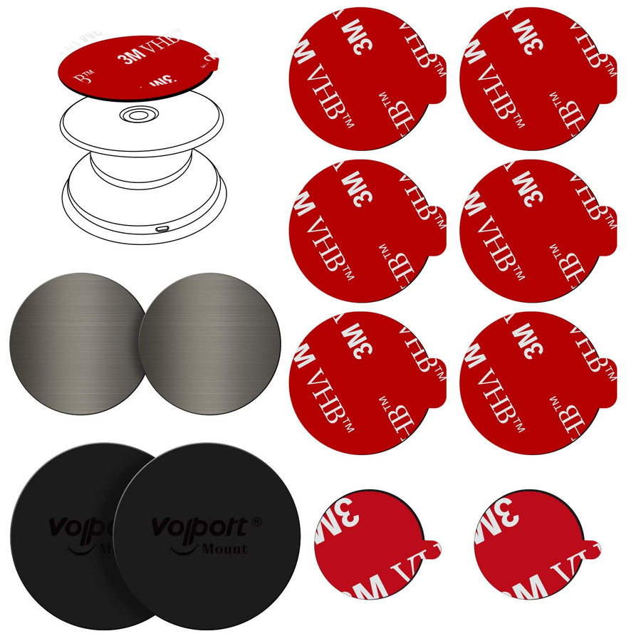 Extra 3M Tape Super Sticky Adhesive Replacement and Phone Magnet Sticker Disc for Reusing Grip Stand Socket Base, Circle Double Sided Car Mount Holder Strong Glue Pads Round Magic Metal Plate