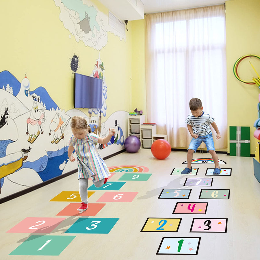 20 Number Hopscotch Game Floor Decal, Creative Hopscotch Stickers Floor Decals for Kids, DIY Cartoon Grid Game Stickers Floor Decor for Bedroom Ground Corridor Nursery (2 Set)