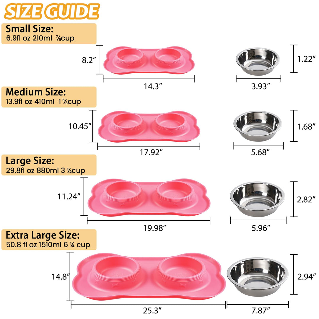 Pet Dog Bowls 2 Stainless Steel Dog Bowl with No Spill Non-Skid Silicone Mat + Pet Food Scoop Water and Food Feeder Bowls for Feeding Small Medium Large Dogs Cats Puppies (S, Pink)