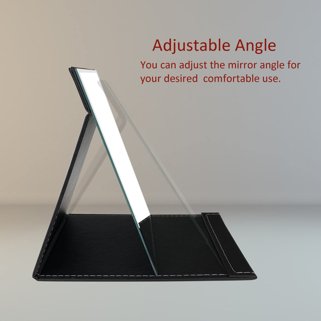 Portable Folding Makeup Mirror with Adjustable Stand, PU Leather Vanity Table for Cosmetics Personal Beauty, Large