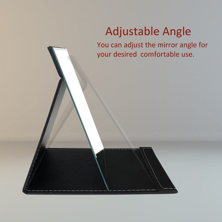 Portable Folding Makeup Mirror with Adjustable Stand, PU Leather Vanity Table for Cosmetics Personal Beauty, Large