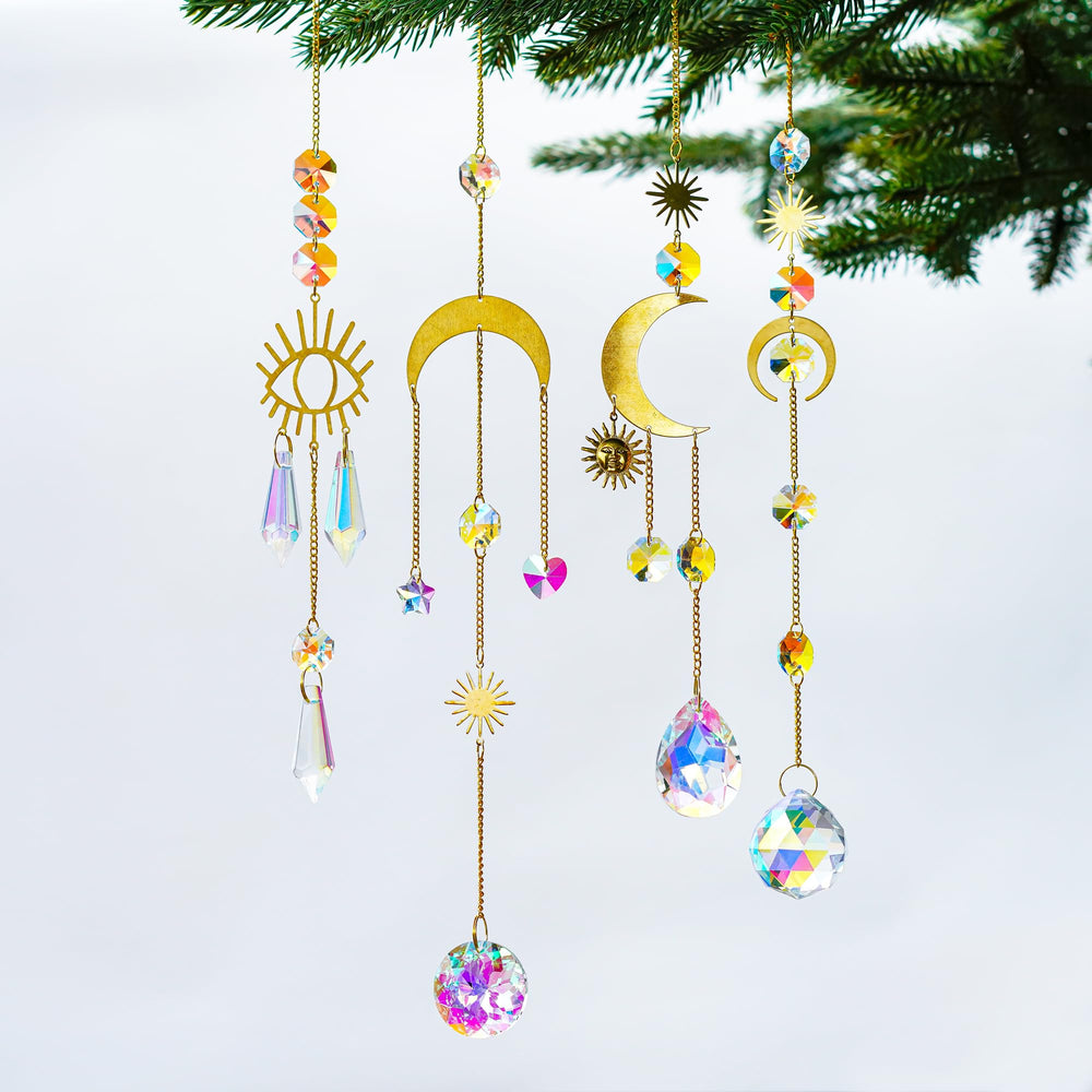 Crystal Suncatcher Rainbow Maker Evil Eye Pendant Glass Prisms Ornament Decor for Window Home Garden, Pack of 3