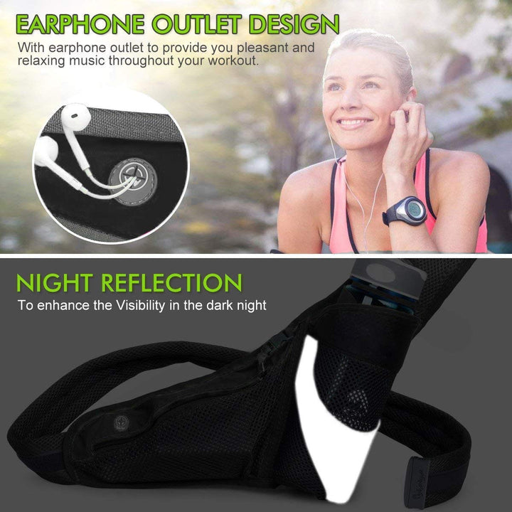 Running Belt Hydration Waist Pack with Water Bottle Holder for Men Women Waist Pouch Fanny Bag Reflective (Black)