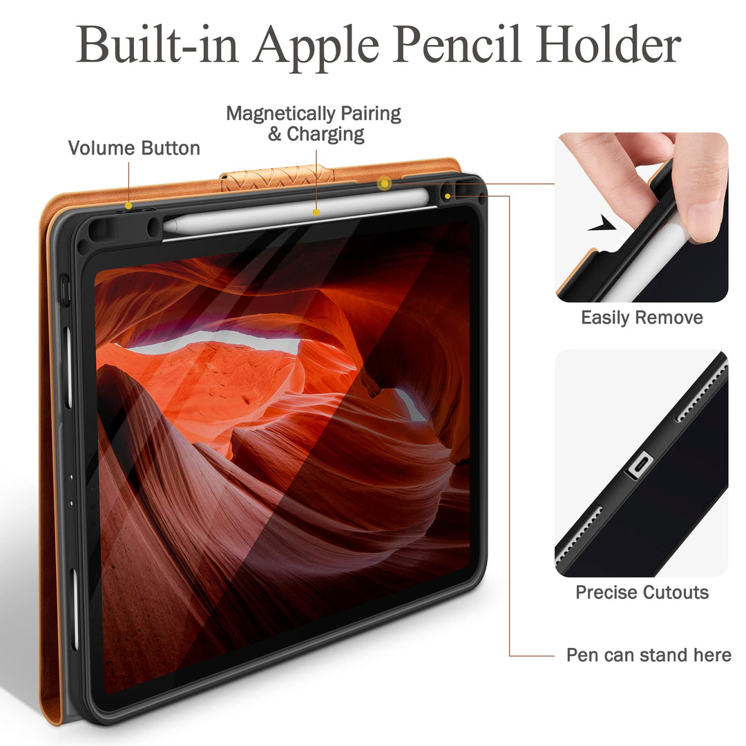 Case for iPad Pro 12.9 6th/5th/4th/3rd Generation 2022/2021/2020/2018, Slim Durable Leather Stand Cover with Pencil Holder, Auto Sleep/Wake (Brown)