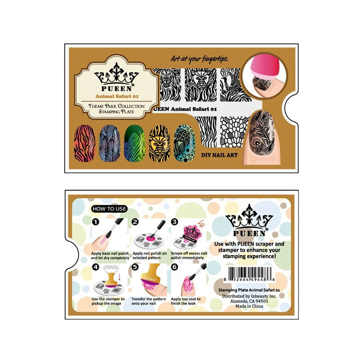 Nail Art Stamping Plate - Animal Safari 01 - Theme Park Collection 125x65mm Unique Nailart Polish Stamping Manicure Image Plates Accessories Kit - BH000713