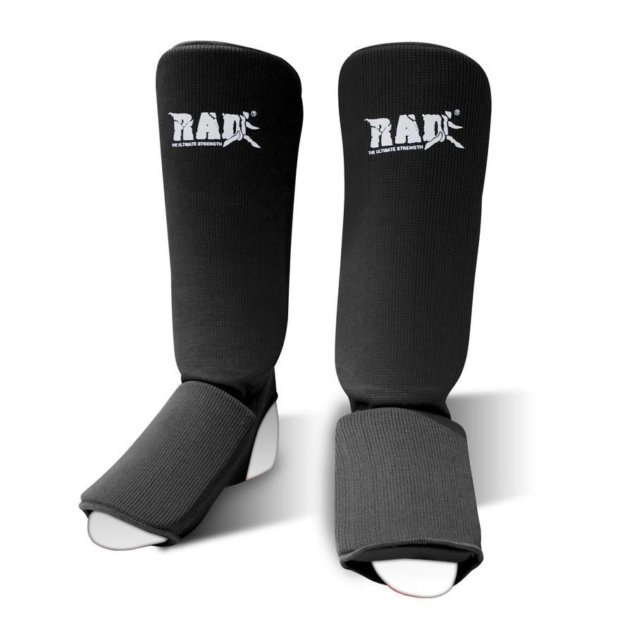 Shin Guards MMA, Karate, TKW. Elastic Cloth Shin & Instep Padded Guards Protective Kickboxing (Pair) (Small, Black)