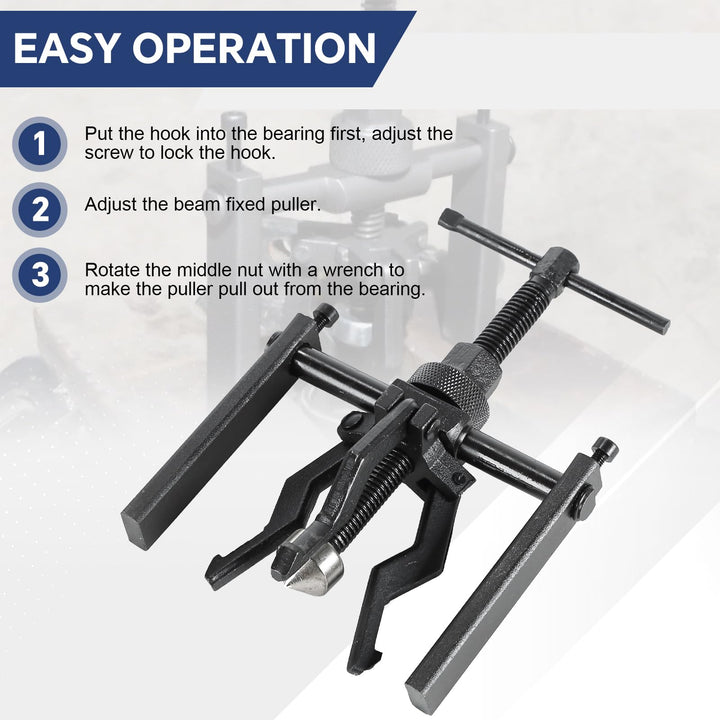 3 Jaw Inner Bearing Puller Set | Blind Bearing Puller Set Bushing Gear Extractor Wheel Bearing Puller Automotive Kit Heavy Duty 3 Jaw Pilot Bearing Puller for Motorcycle, Car, and SUV