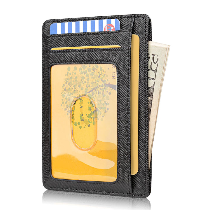 Slim Minimalist Front Pocket RFID Blocking Leather Wallets for Men and Women - Cross Black