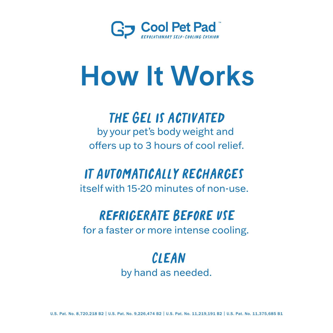 Cool Pet Pad - Small, Blue - Self-Cooling, Pressure Activated Mat for Dogs & Cats from 9-20 lbs - Non-Toxic Gel, No Water Needed