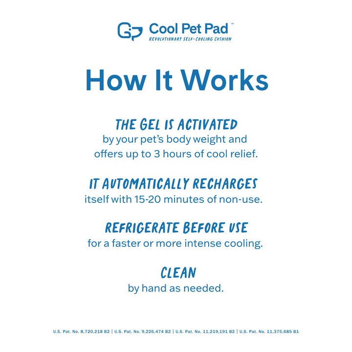 Cool Pet Pad - Small, Blue - Self-Cooling, Pressure Activated Mat for Dogs & Cats from 9-20 lbs - Non-Toxic Gel, No Water Needed