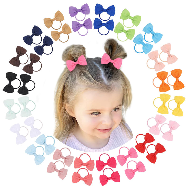 Hair Ties with Bows, 2.5inch Grosgrain Ribbon Elastic Ponytail Holders, 40Pcs for Girls Infants Hair Accessories