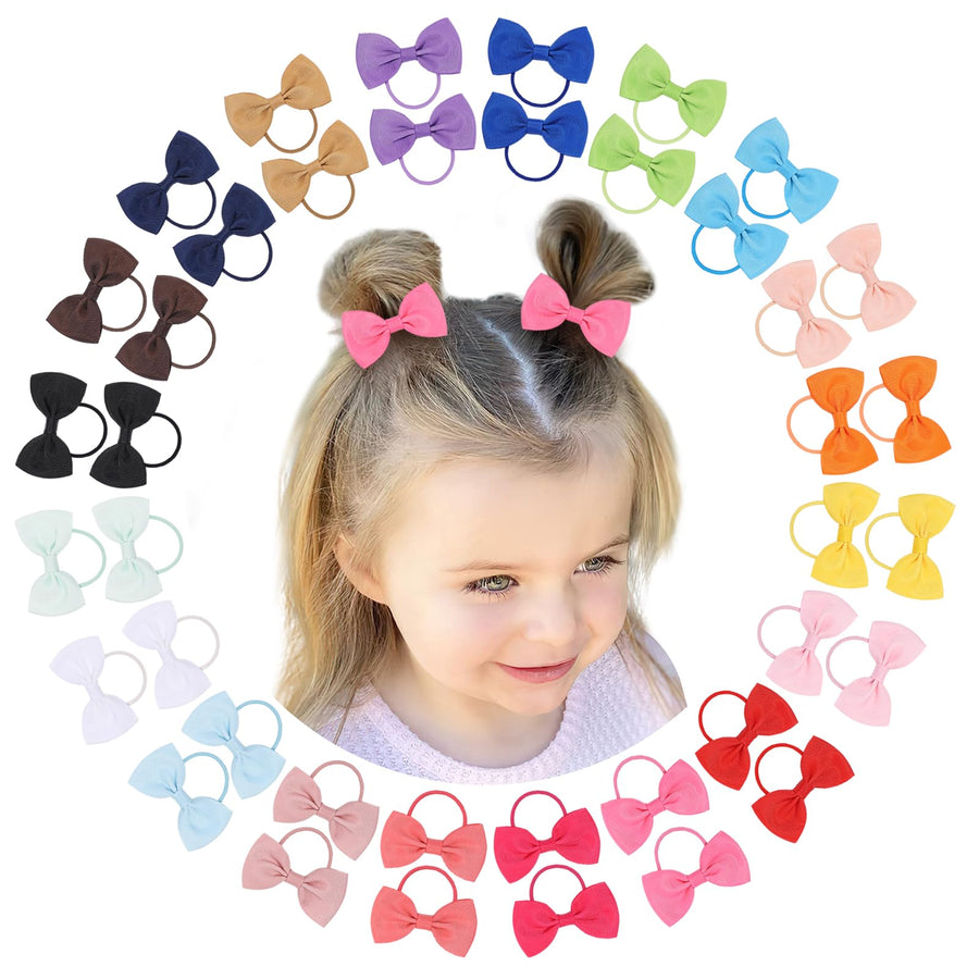 Hair Ties with Bows, 2.5inch Grosgrain Ribbon Elastic Ponytail Holders, 40Pcs for Girls Infants Hair Accessories
