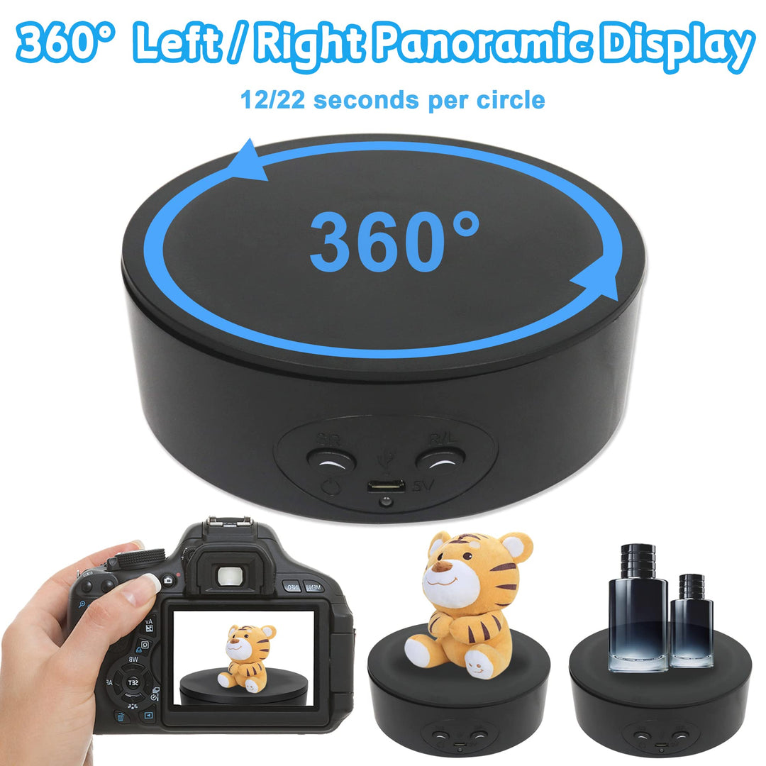 Motorized Rotating Display Stand 360 Degree Electric Photography Turntable with 6 PVC Backgrounds, Battery/USB Power Supply for Display Products Photography Jewelry Watch Models