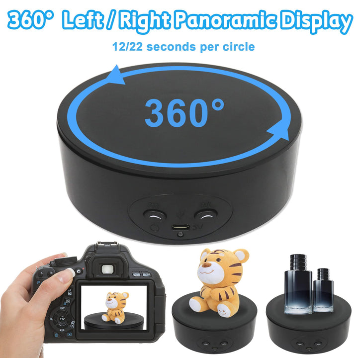 Motorized Rotating Display Stand 360 Degree Electric Photography Turntable with 6 PVC Backgrounds, Battery/USB Power Supply for Display Products Photography Jewelry Watch Models