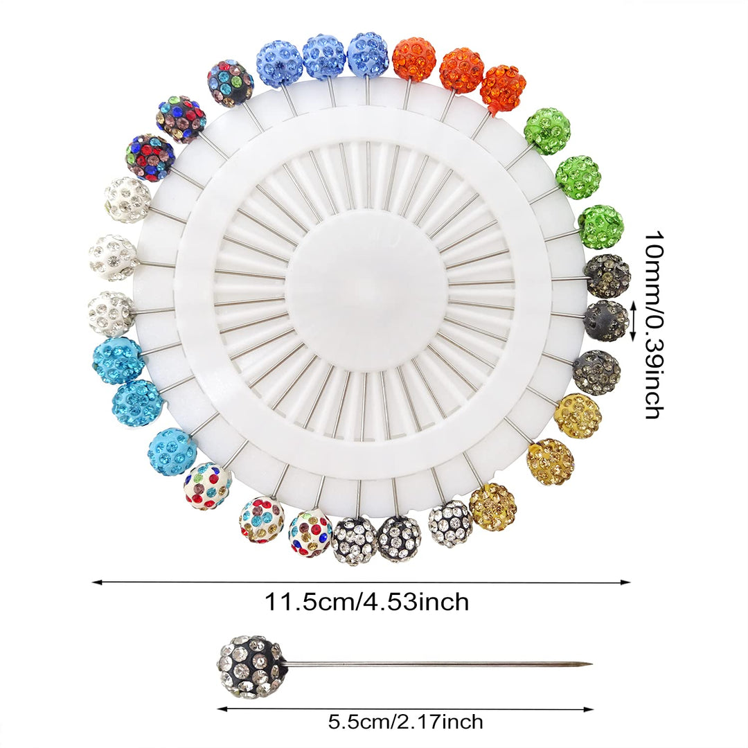 30PCS Hijab Pins with Safety Caps Colorful Crystal Rhinestone Ball Muslim Hijab Scarf Pins Brooch Pins Scarf Shawl Sweater Cardigan Safety Pins Wedding Pins Sewing Snag-Free Pins (B)