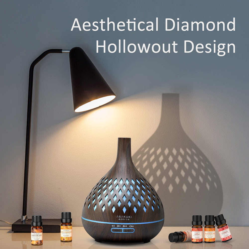 400ml Essential Oil Diffuser with Remote Control, Aromatherapy Oil Diffuser with Cool Mist, Waterless Auto Shut-Off Humidifier and 7 Color LED Night Lights for Home Baby Office