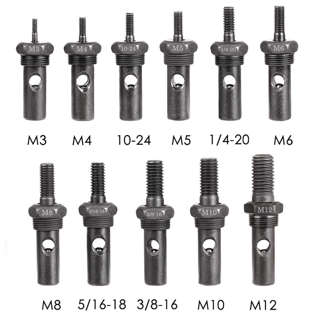 11Pcs Rivet Nut Tool Replacement Mandrels of WE882/WE889, Rivet Nut Tool Accessories Set M3 M4 M5 M6 M8 M10 M12, 10-24, 1/4-20, 5/16-18, 3/8-16 Rivet Nut Tool Spare Parts